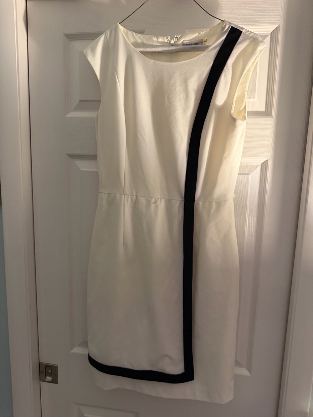 Calvin Klein Ivory Sheath Dress with Black Stripe